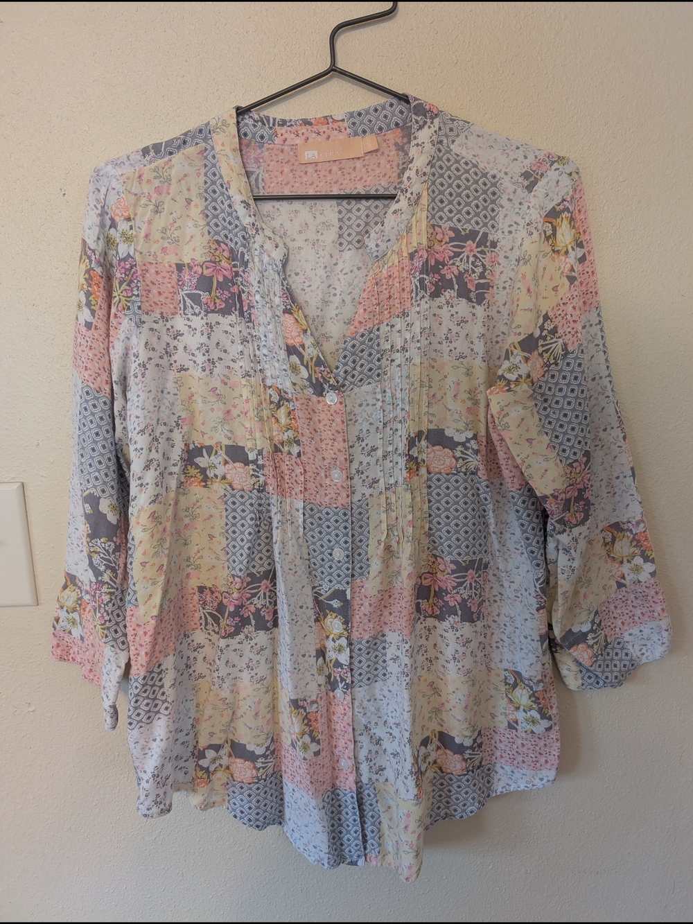 Pastel Patchwork Floral Blouse - Pink, Blue & Cream